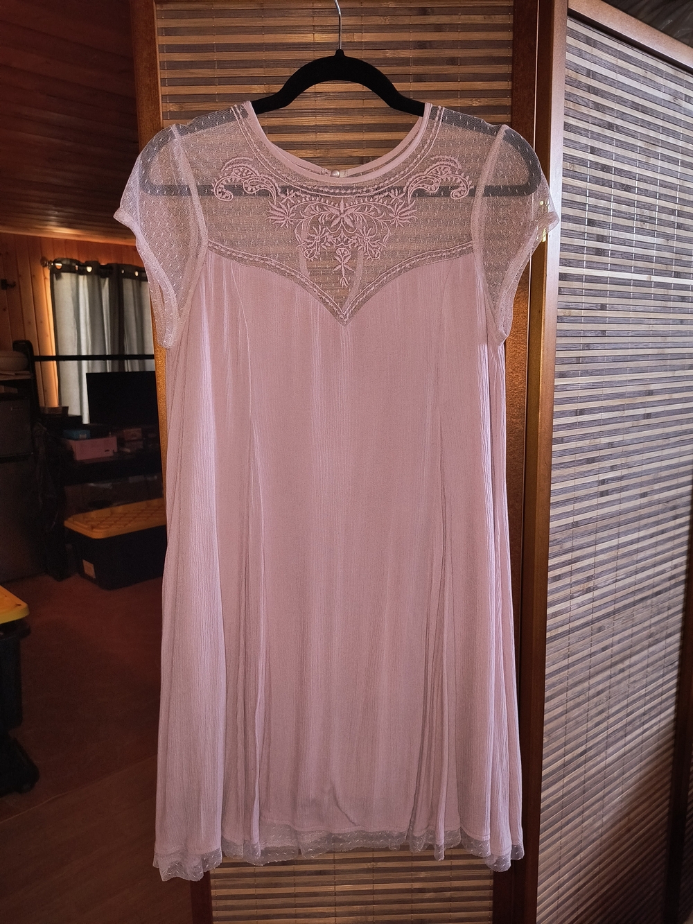 Trixxi Light Pink Dusty Rose Sheer Lace Yoke Dress